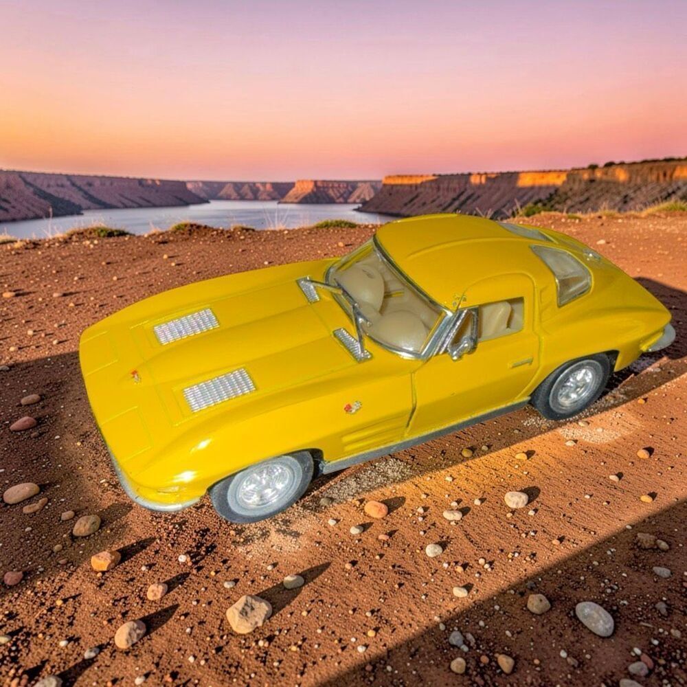Kinsmart 1963 Yellow Chevrolet Corvette Stingray Diecast Car 5” 1/32 Scale